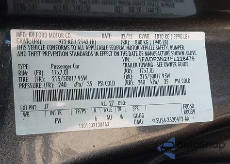 2015 Ford Focus Titanium z USA, uszkodzony, nr VIN 1FADP3N21FL228479